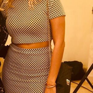 Bar III Black and White Checkered Crop Top & Pencil Skirt Set